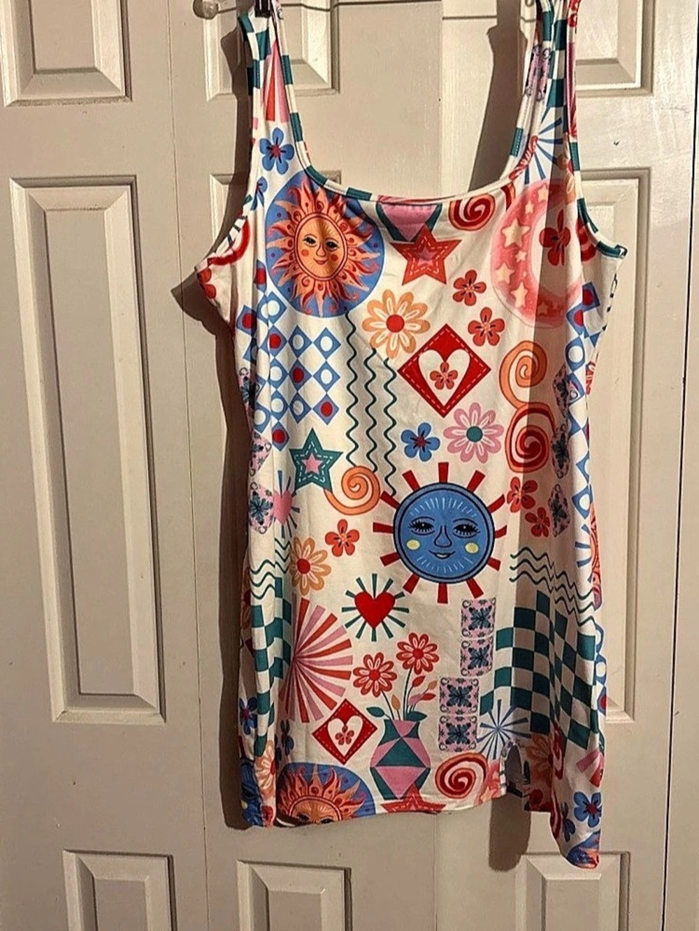 Abstract Print Mini Bodycon Dress White & Multicolor 3XL